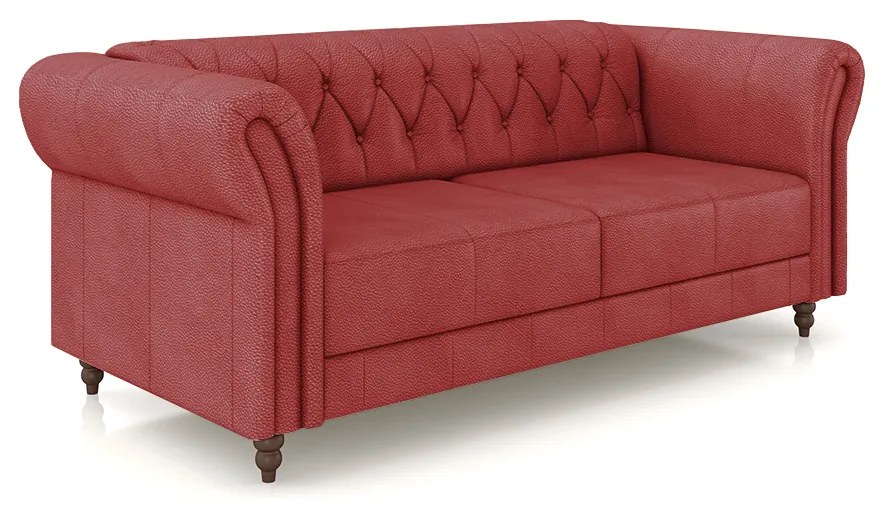 Sofá Living Sala de Estar Stanford Chesterfield 2 Lugares 180cm Pés de Madeira Couro Vermelho G58 - Gran Belo