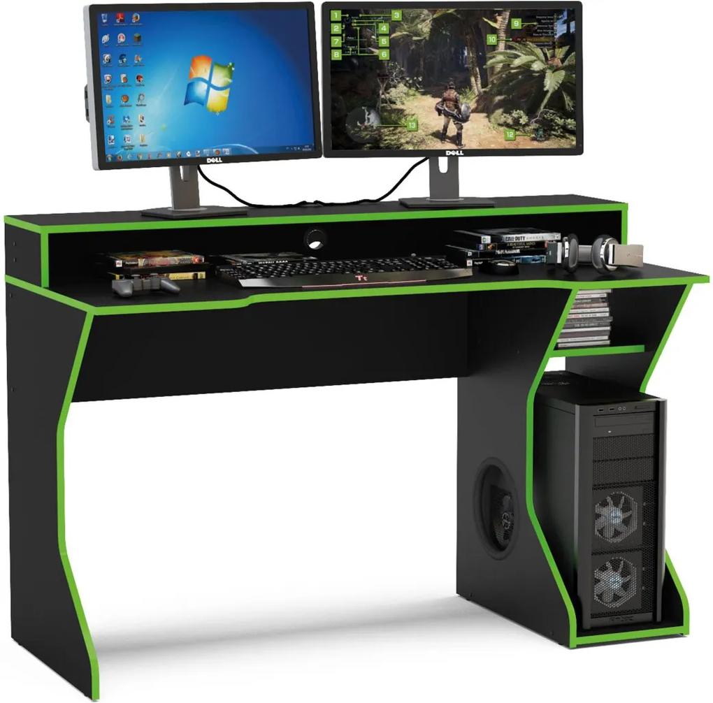 Mesa gamer Fremont para 2 monitores Preto/Verde Politorno