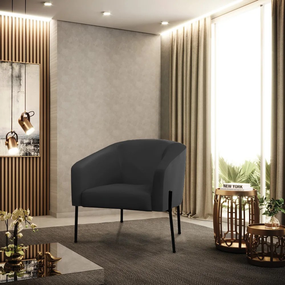 Poltrona Decorativa Pé de Ferro Preto Kit 2 Stella Sintético D03 - D'Rossi - Preto