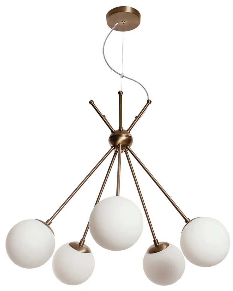 Pendente Palma Ø56X47Cm 5Xg9 / Metal E Globo Ø12Cm | Usina 16735/5 (BT / CB-M - Branco Texturizado / Cobre Metálico, AMBAR)