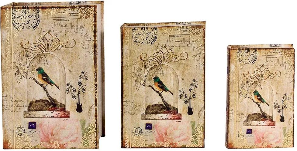 Book Box Conjunto 3 Peças Seda Pássaro Gaiola Oldway - 36x25x10cm
