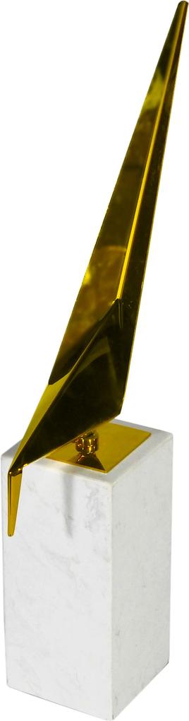 Escultura de Pássaro Produzido em Metal com Base em Mármore - 46x20x09cm