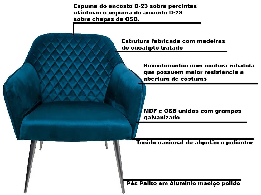 Kit 2 Poltronas Decorativas Versalhes Pés Palito Polido Veludo Azul G15 - Gran Belo