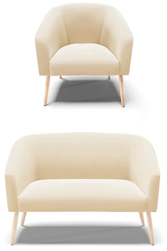 Sofá Namoradeira e Poltrona Pé Palito Natural Stella Suede D03 - D'Rossi - Bege