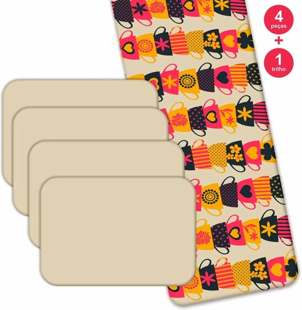Jogo Americano Love Decor  Com Caminho De Mesa Wevans Xícaras Coloridas Kit Com 4 Pçs + 1 Trilho Multicolorido