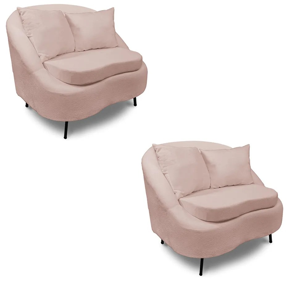 Poltrona Decorativa Orgânica Pé Ferro Preto Kit 2 Zaya Bouclê Rosê C05 - D'Rossi