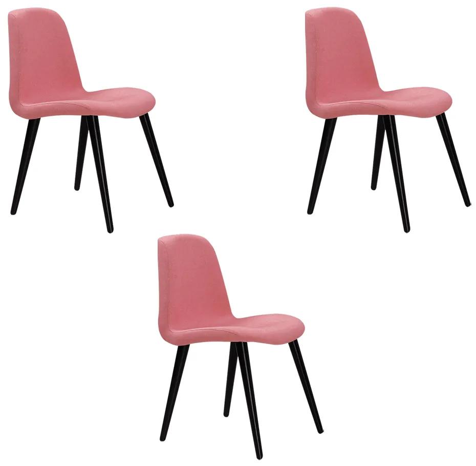 Kit 3 Cadeiras Decorativa Sala de Jantar Pés de Madeira Meyer Linho Rosa G17 - Gran Belo