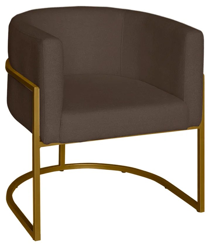 Poltrona Base Industrial Dourado Sala de Estar Lety Veludo Chocolate S05 - D'Rossi