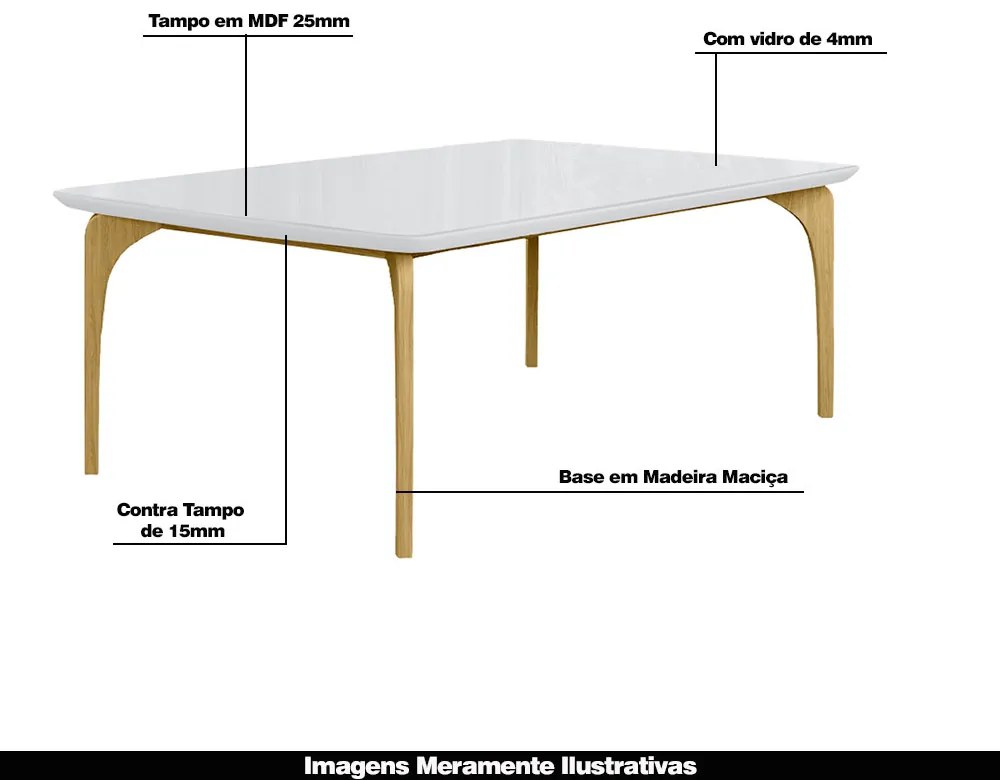 Mesa Sala de Jantar 6 Lugares 160cm Tampo com Vidro Dinamarca Branco/Freijó G13 - Gran Belo