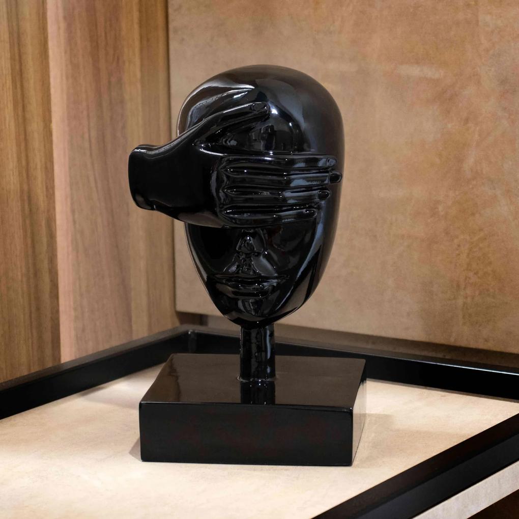 Escultura Decorativa Rosto Cego em Cerâmica Preto 25x15 cm - D'Rossi