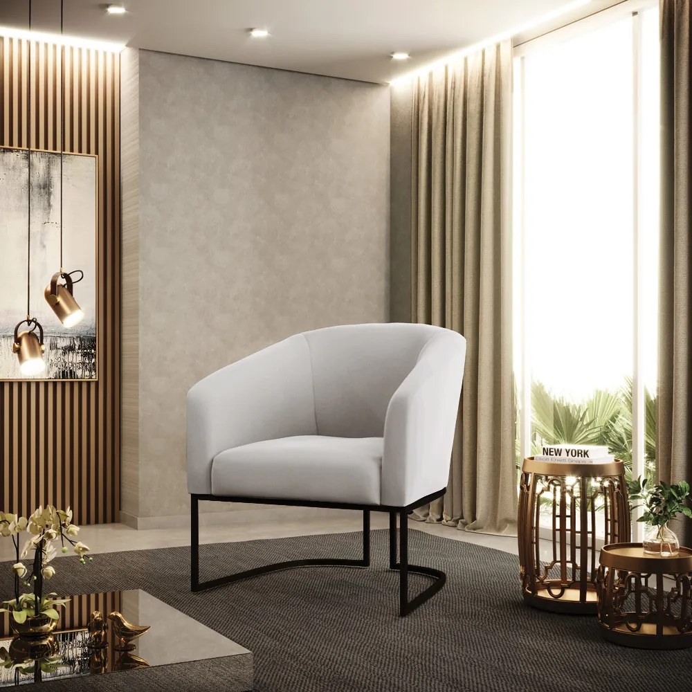 Poltrona Decorativa Industrial Preto Kit 2 Stella Veludo Cinza D03 - D'Rossi