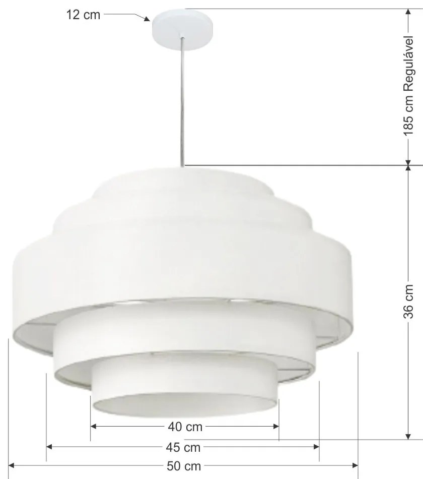 Lustre Pendente Vivare Md-4388 Cúpula em Tecido Branca - Bivolt