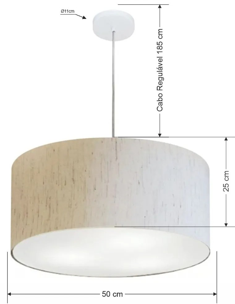 Lustre Pendente Cilíndrico Vivare Free Lux Pe-4386BR Cúpula em Tecido - 50X25cm