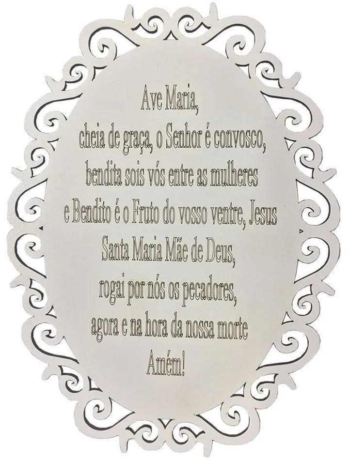 Placa Decorativa Oração Ave Maria Com Arabesco 25x19 cm MDF  Branco - D'Rossi