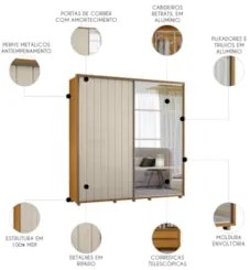 Guarda Roupa Casal 230cm Com Espelho Verbena Off/Cinamomo Z10 - Mpozen