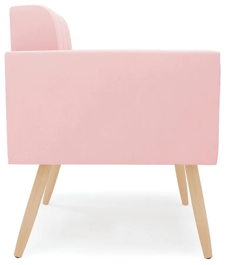 Poltrona Elisa Suede Pés Palito Natural - D'Rossi - Rosa Bebê