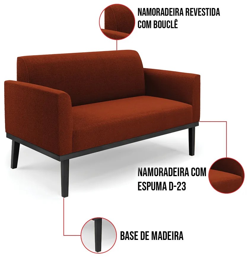 Namoradeira e 2 Poltronas Base Madeira Preto Marisa Bouclê Terra D03 - D'Rossi