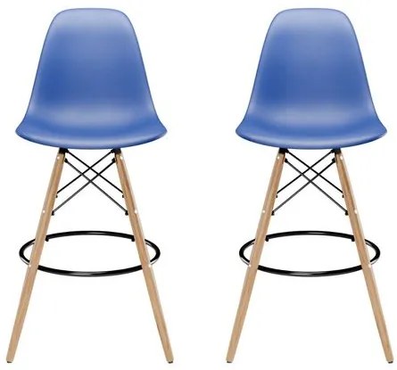 Kit 2 Banquetas Eames Polipropileno Azul Base Dsw Madeira - 75460 Sun House