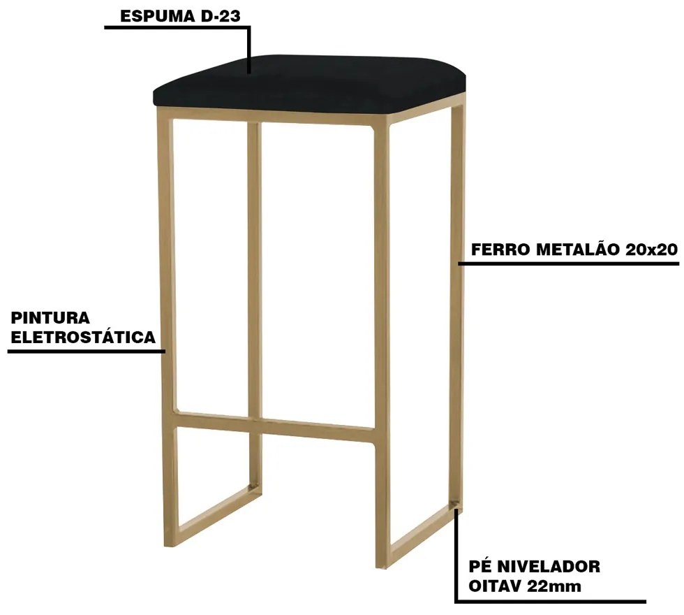 Kit 2 Banqueta Decorativa Billie Base Gold Veludo Preto G41 - Gran Belo