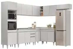 Armário de Cozinha Modulada 351cm Porta de Vidro 7 Peças Perfect H02  Duna/Cristal - Mpozenato