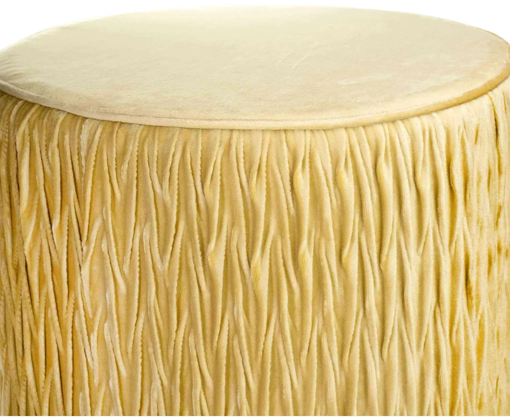 Puff Decorativo Redondo de Natal com Veludo Bege com Detalhe Dourado na Base - D'Rossi