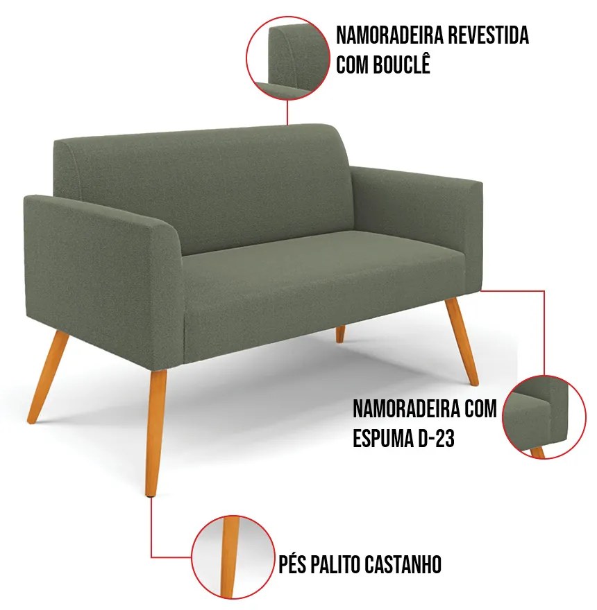 Namoradeira e Poltrona Pé Palito Castanho Marisa Bouclê D03 - D'Rossi - Pistache