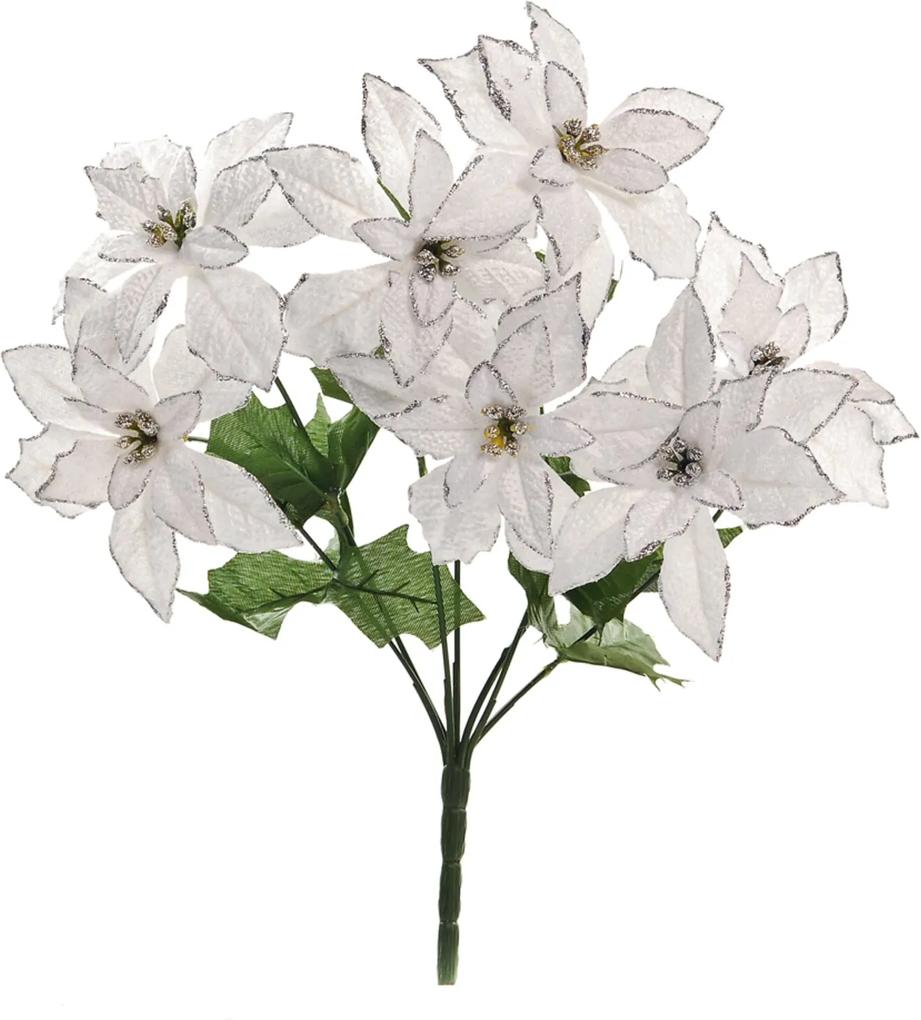 Flor Natalina Artificial Branca E Prata Médio 35Cm 1 Unidade