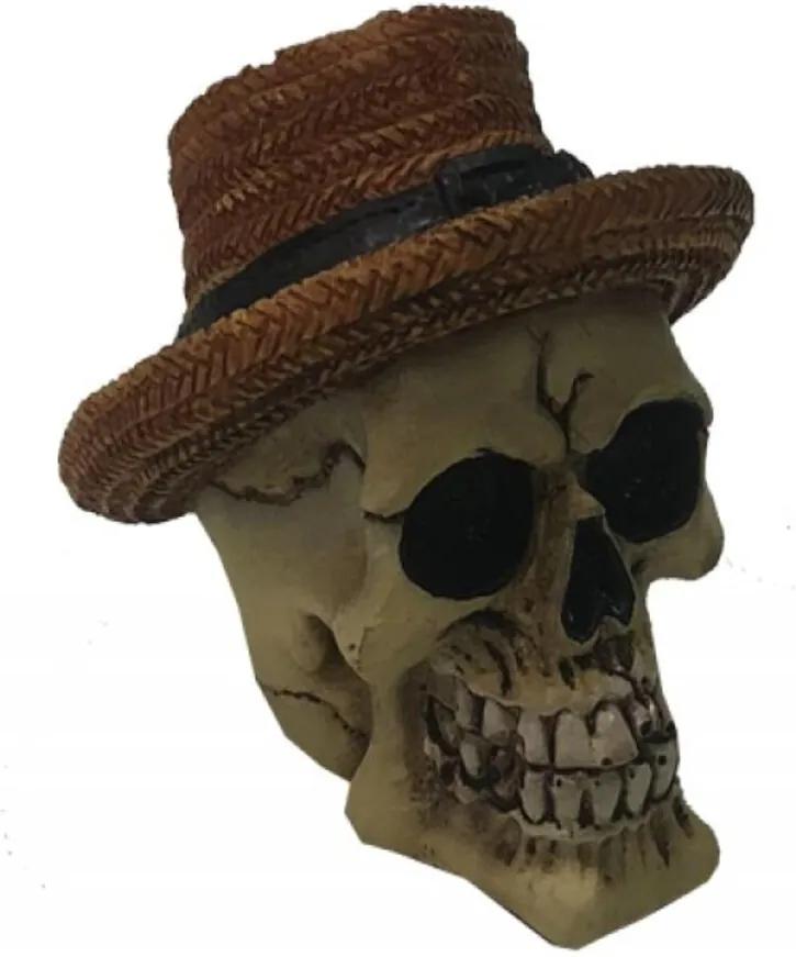 Miniatura Crânio Caveira Decorativa Resina Com Chapéu Panamá