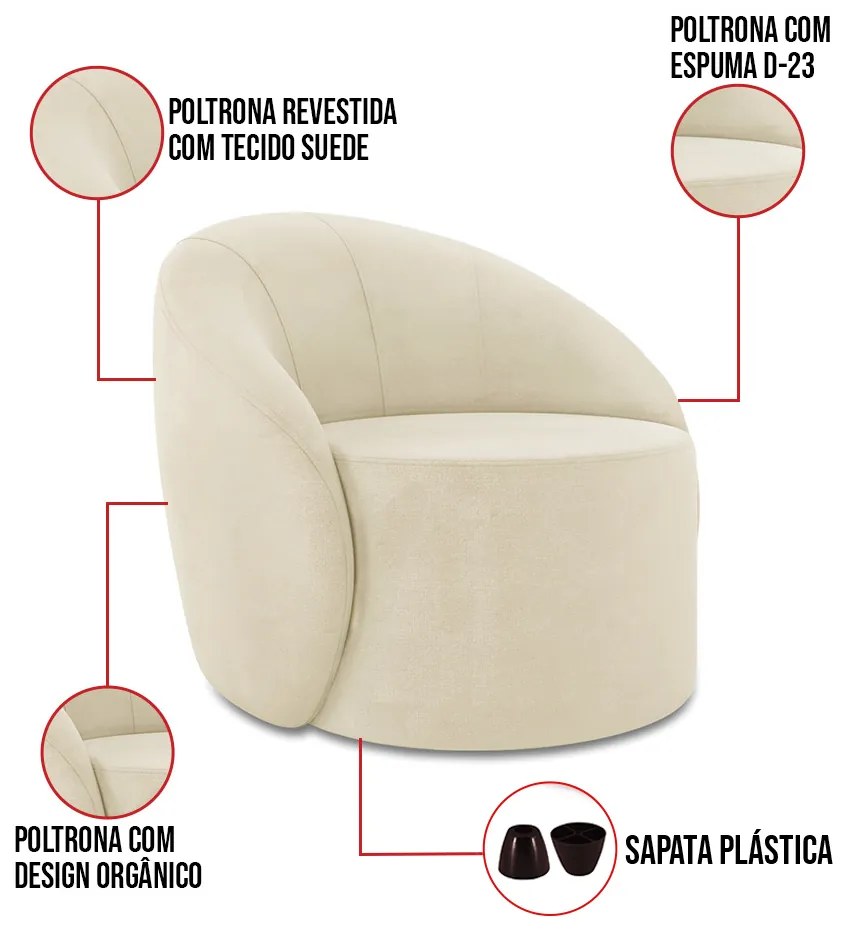 Poltrona Decorativa Orgânica Kit 2 Lua Suede D03 - D'Rossi - Bege