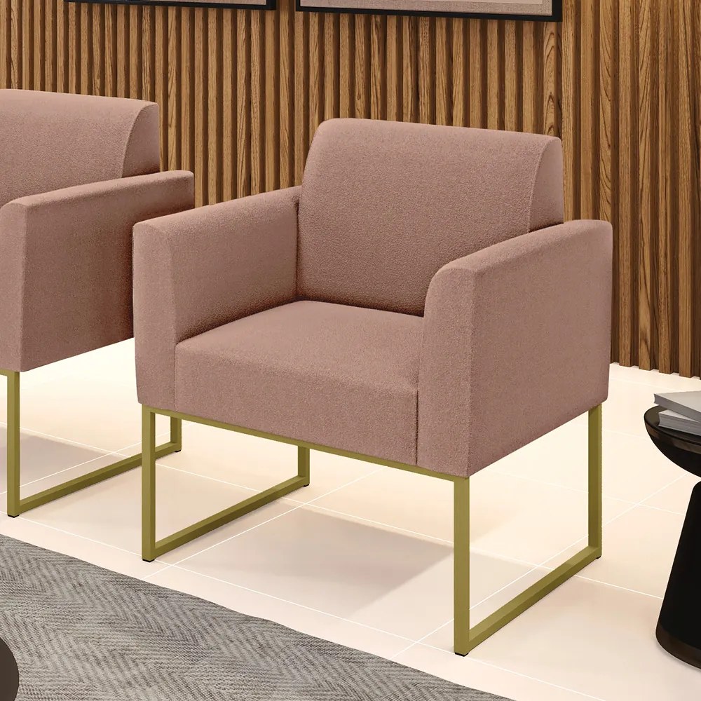Poltrona Sala de Estar Industrial Dourado Marisa Bouclê D03 - D'Rossi - Rose