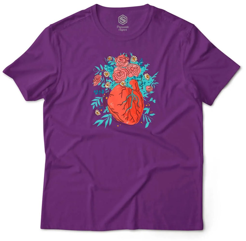 Camiseta Unissex Coração Florido de Amor - Roxo - G