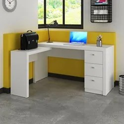 Mesa Em L Para Escritório 3 Gavetas ME4101 Branco - Tecno Mobili