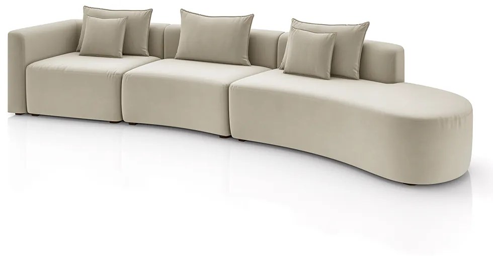 Sofá Curvo Decorativo Kimiko 427Cm 5 Lugares Sala de Estar com Chaise Veludo Bege G52 - Gran Belo