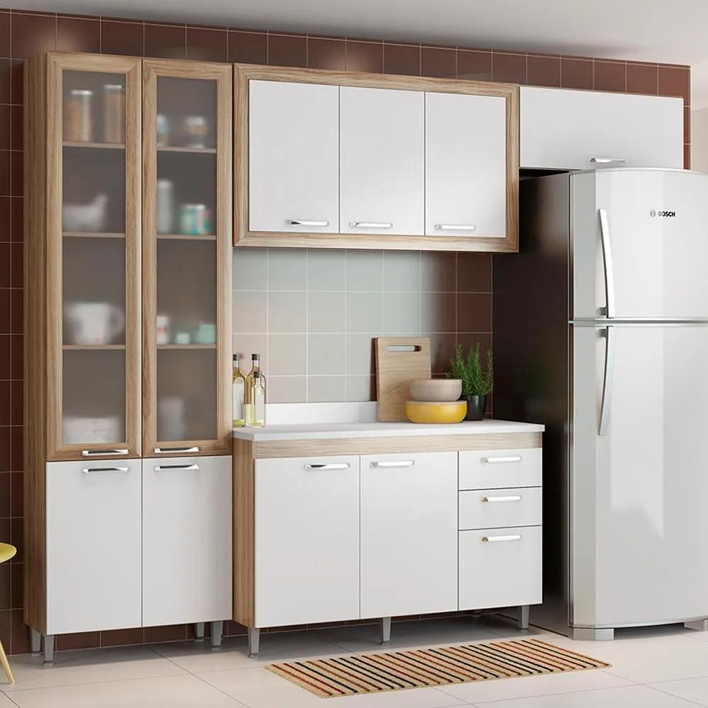 Cozinha Compacta 10 Portas C Vidro Tampo Branco 5703 Branco/Argila - Multimóveis
