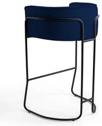 Banqueta Decorativa Base Aço Preto Betina Veludo C-304 Azul Marinho -