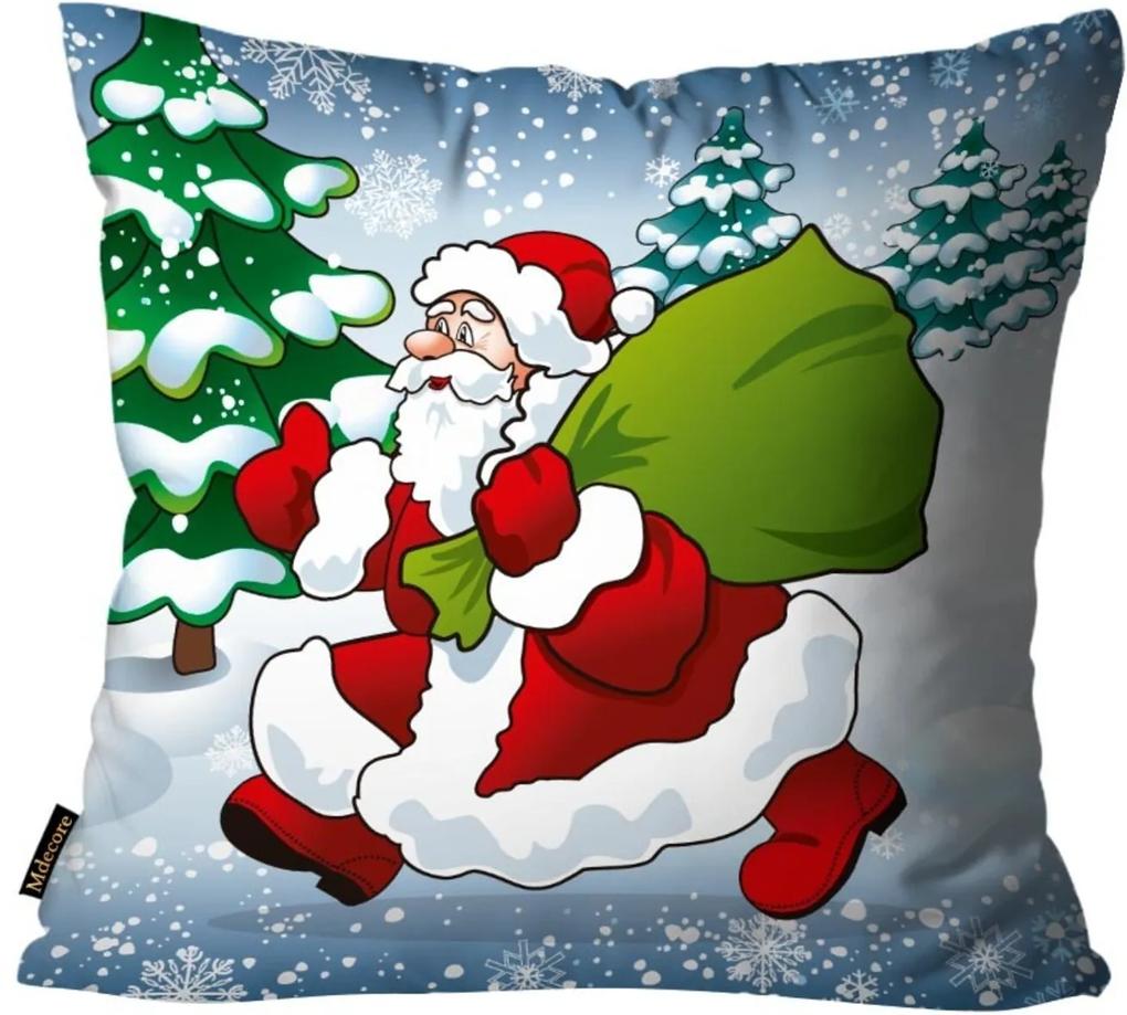 Capa para Almofada Premium Cetim Mdecore Natal Papai Noel Azul  45x45cm
