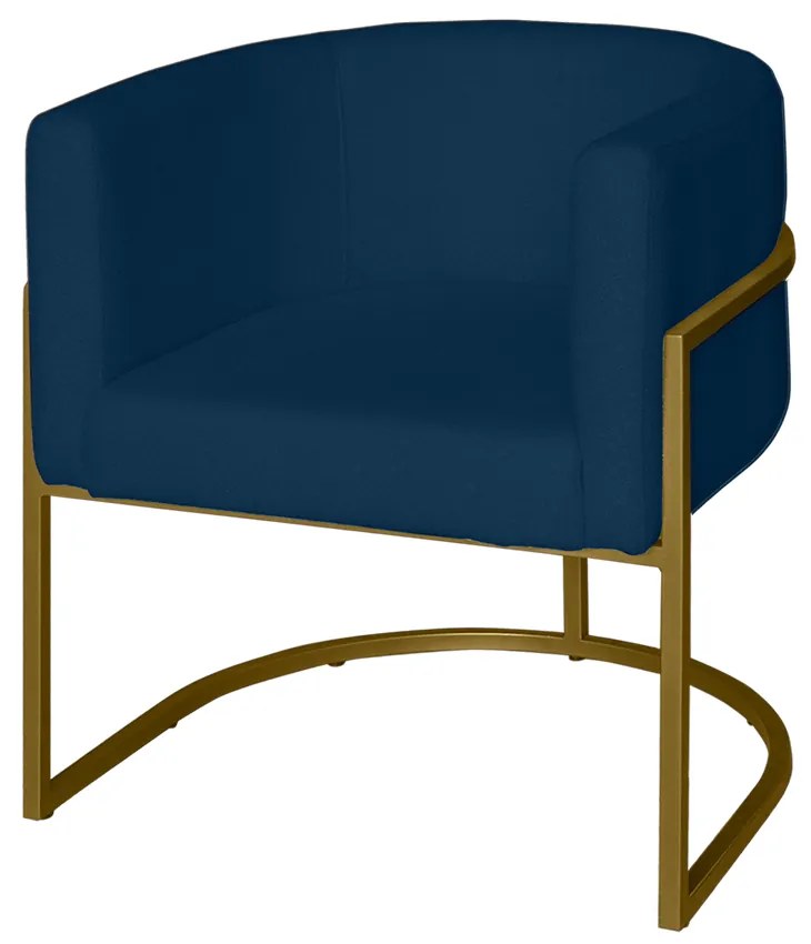 Poltrona Base Industrial Dourado Sala de Estar Lety Veludo Azul Marinho S05 - D'Rossi