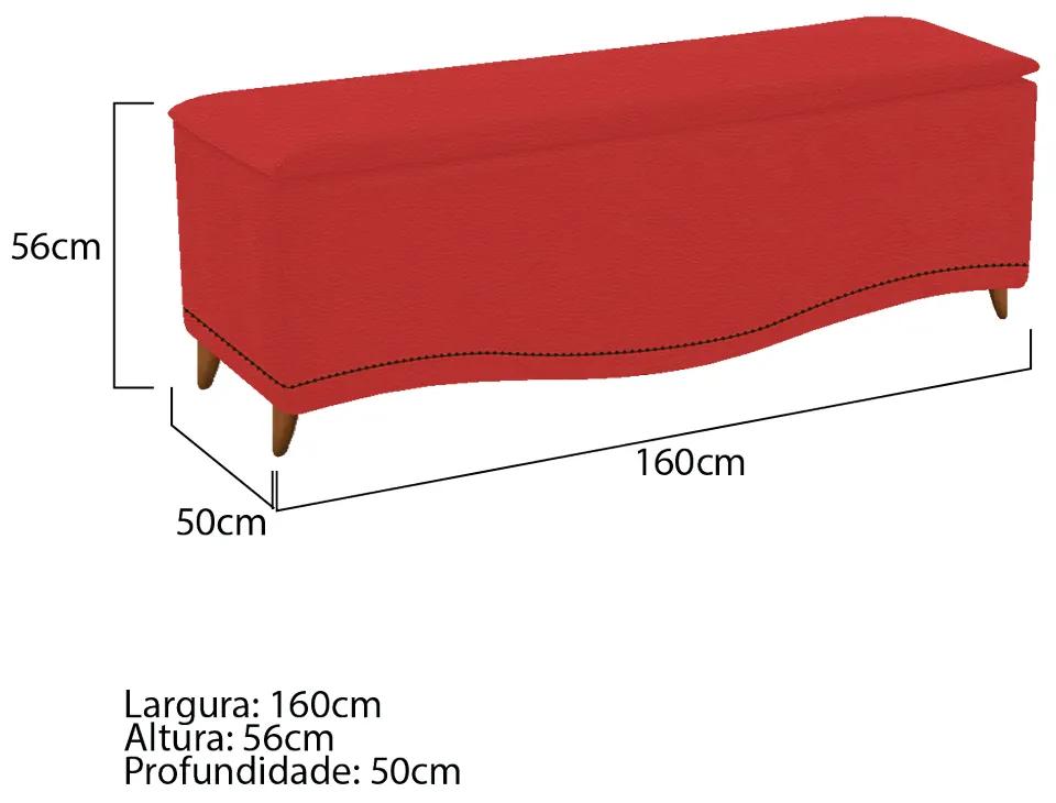 Calçadeira Estofada Yasmim 160 cm Queen Size Corano Vermelho - ADJ Decor