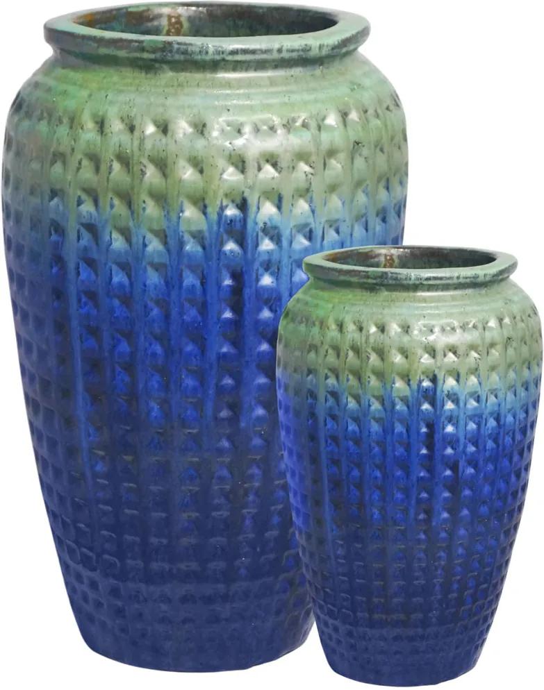 Conjunto de Vasos Vietnamitas Em Azul Cerâmica Manacá