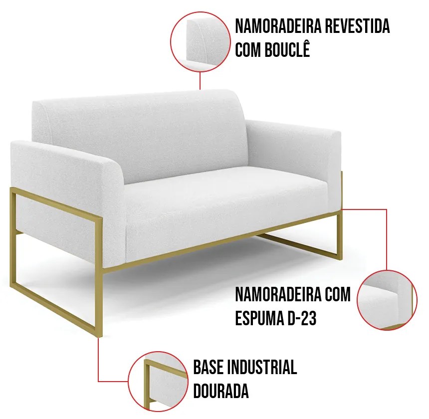 Namoradeira e Poltrona Industrial Alta Dourado Marisa Bouclê Off White D03 - D'Rossi