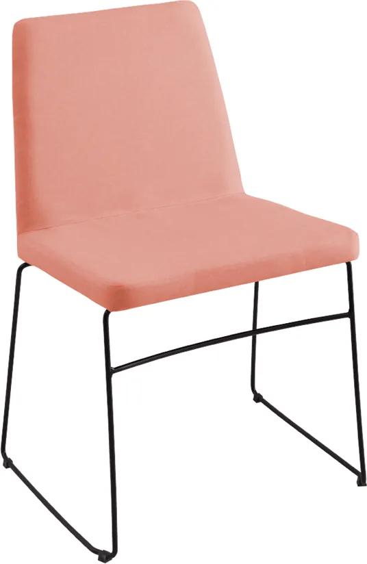 Cadeira Jandira Estofada Linho Coral / Preto