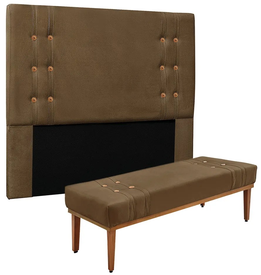 Cabeceira Cama Box Solteiro 90cm e Recamier Gênova Suede Caramelo S04 - D'Rossi