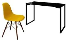 Mesa Escrivaninha Fit 120cm Preto e Cadeira Charles FT1 Amarela - Mpoz
