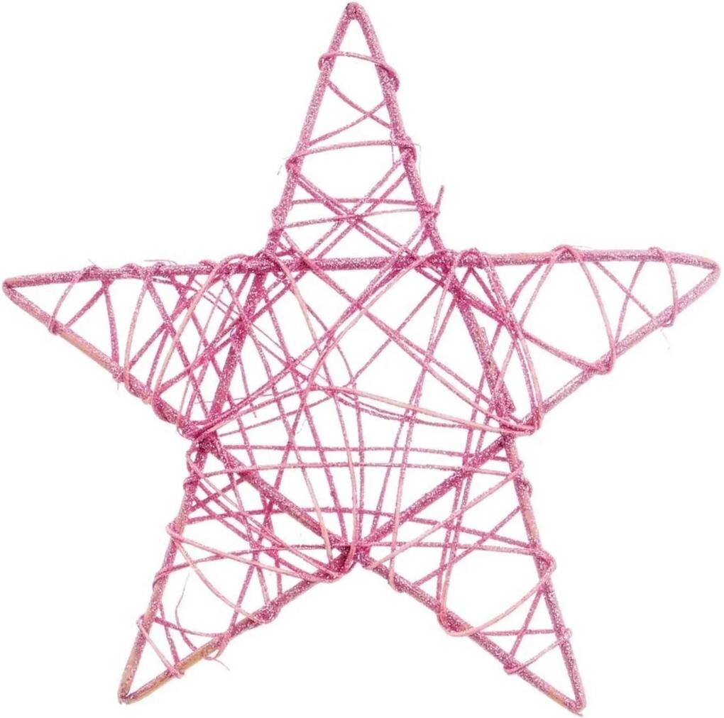 Estrela Rattan Decoração Natal 30x30 Cm Cor Rosa Plástico