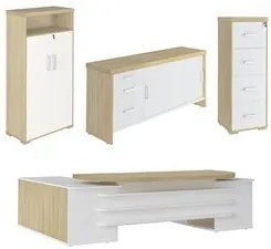 Conjunto Escritório Home Office 4 Peças Corp A06 Carvalho/Branco - Mpo