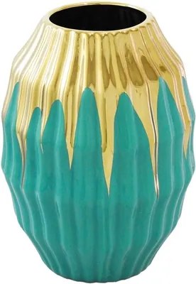 Vaso Decorativo em Porcelana Verde e Dourado 23 cm x 16 cm