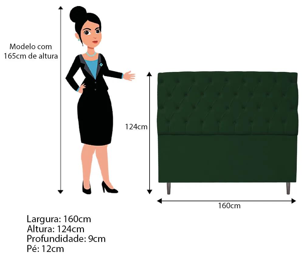 Kit Cabeceira e Calçadeira Liverpool 160 cm Queen Size Suede Verde - ADJ Decor