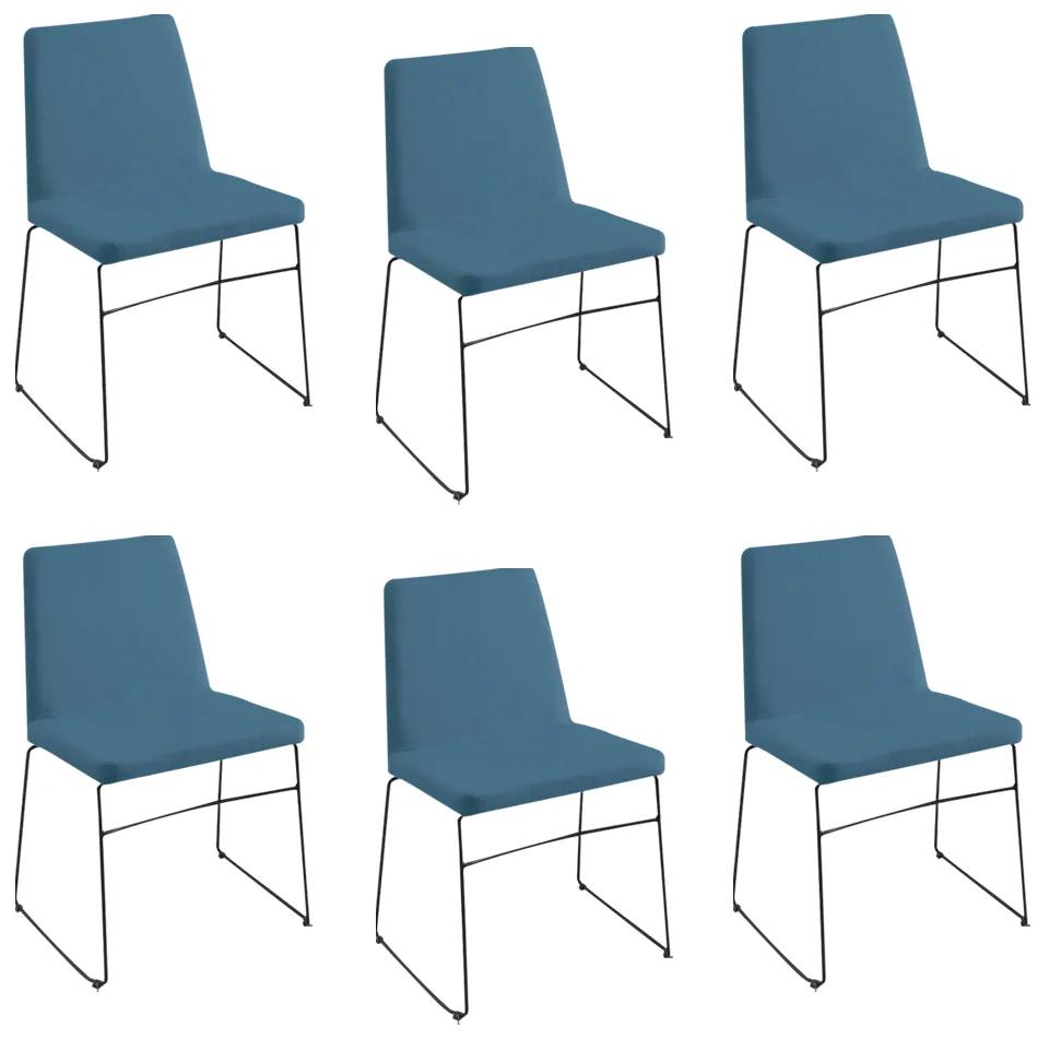Kit 6 Cadeiras Decorativa Sala de Jantar Anne Linho Azul G17 - Gran Belo
