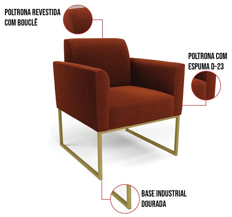 Namoradeira e 2 Poltronas Industrial Dourado Marisa Bouclê D03 - D'Rossi - Terra