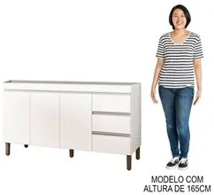 Balcão Gabinete Para Pia 150cm Sem Tampo 3 Portas Karen P14 Branco - M